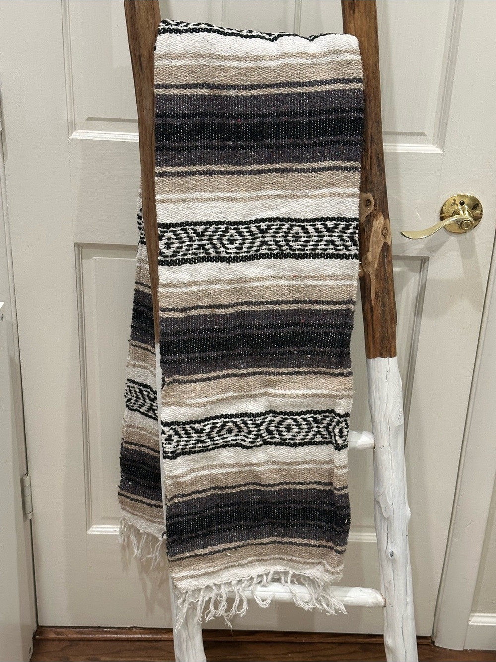 Woven Striped Throw Blanket in Black & Cream